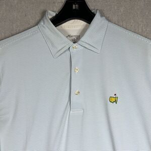 Masters Tech Augusta National Polo Golf Shirt Mens Medium Blue Striped STAINED